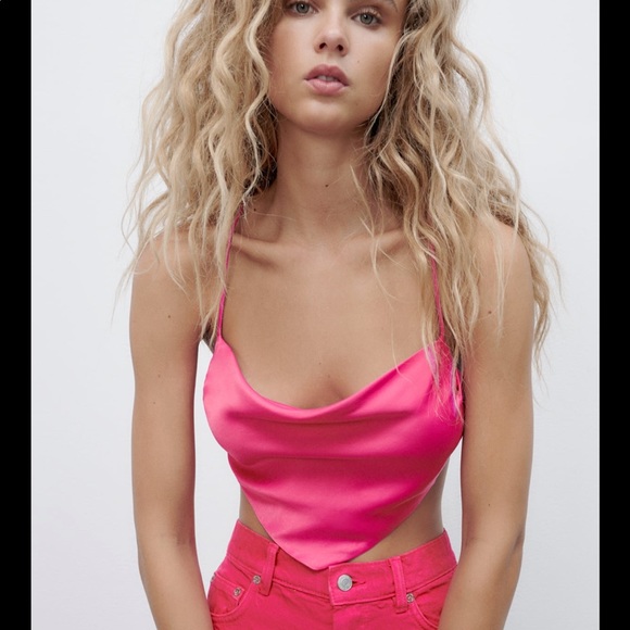 Pink satin crop top - Picture 3 of 6